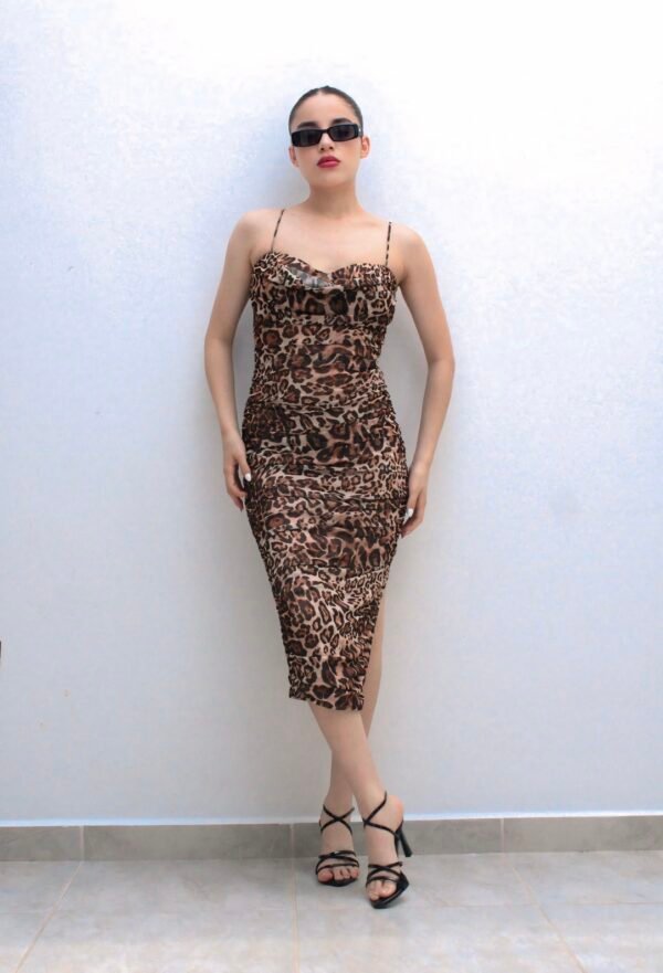 Vestido Leopard mesh drapeado - Imagen 2